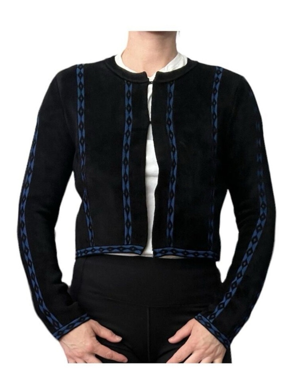 Maje Black Cropped Jacket with Blue Trim size 1 fits small / pm
